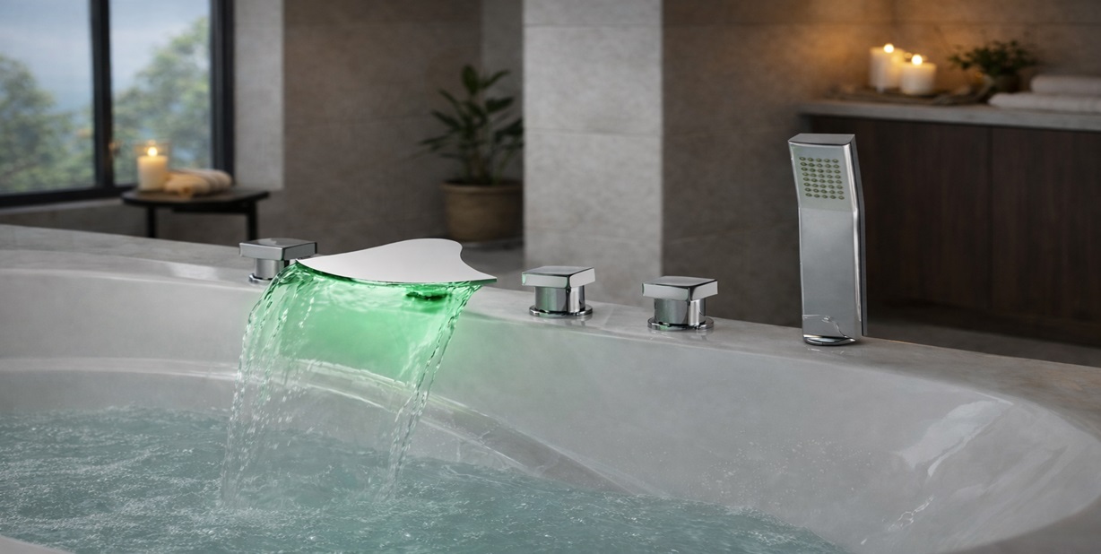 Fontana LED waterfall chrome bathtub faucet with hand shower BATHTUB-FAUCET-FSPF05